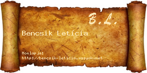 Bencsik Letícia névjegykártya